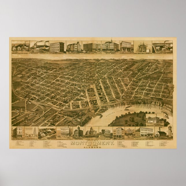 Affiche Carte de Montgomery, capitale de l'Alabama (1887) (Devant)
