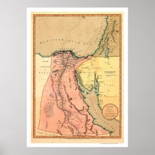 Affiche Carte de Moyen-Orient Egypte - 1800