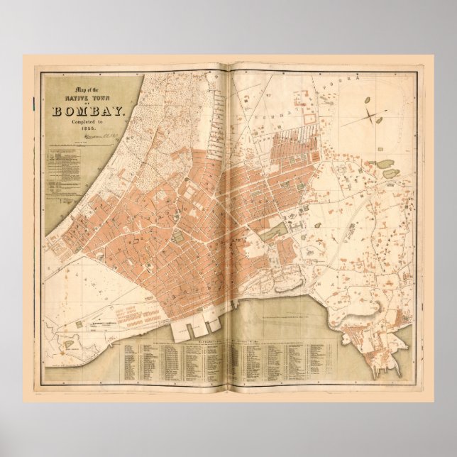 Affiche Carte de Mumbai (Bombay), Inde (1855) (Devant)