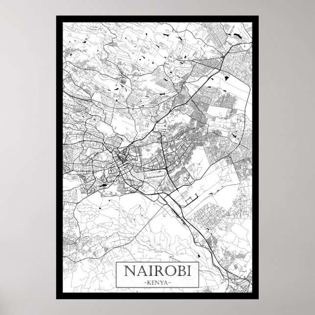 Affiche Carte de Nairobi Kenya (Devant)