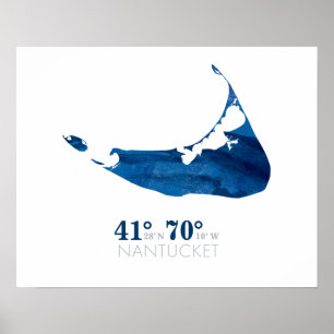 Affiche Carte de nantoufle bleu à l'aquarelle avec coordon