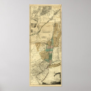 Affiche Carte de New York, New Jersey et Québec 1776
