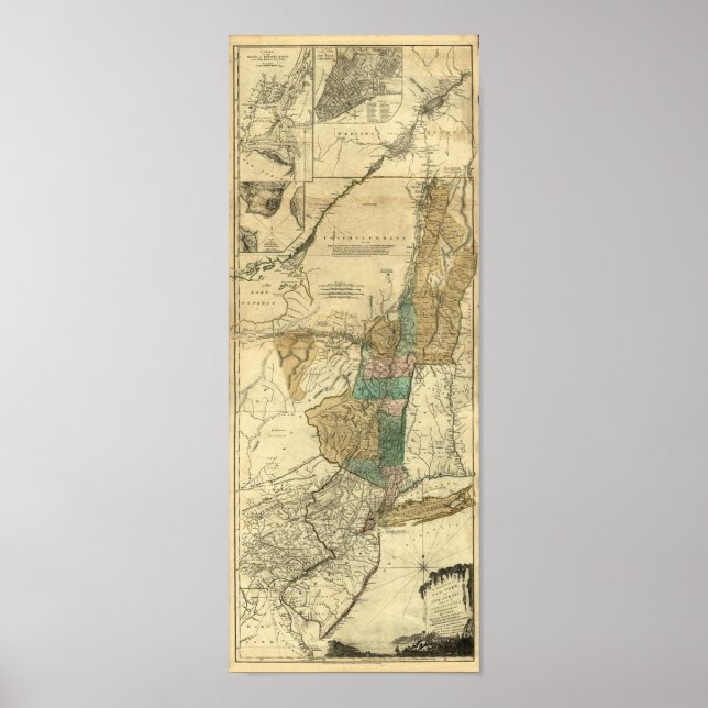 Affiche Carte de New York, New Jersey et Québec 1776 (Devant)