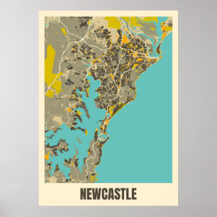 Affiche Carte De Newcastle, Australie