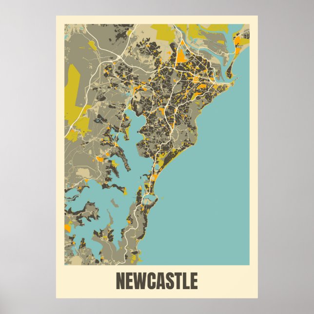 Affiche Carte De Newcastle, Australie (Devant)