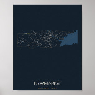 Affiche Carte de Newmarket, New Hampshire (la nuit)