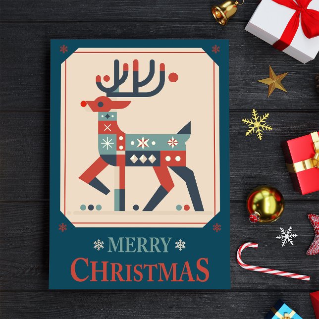 Affiche Carte de Noël avec conception d'illustration de re (Christmas Card with Reindeer Illustration Design. Poster)