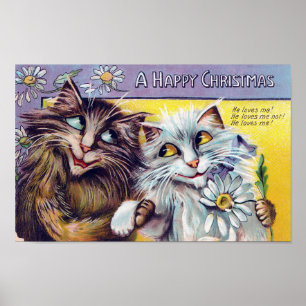 Affiche Carte de Noël Chat Heureux, Louis Wain