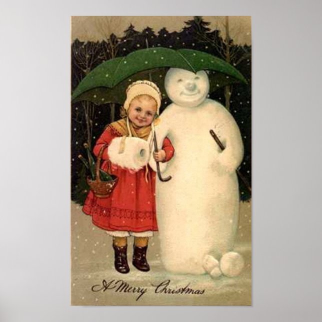 Affiche Carte de Noël pour enfants et neiges (Devant)