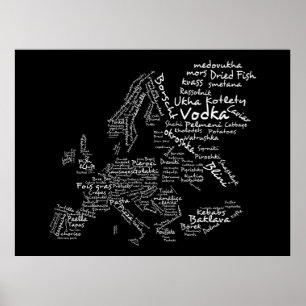 Affiche Carte de nourriture de l'Europe (noir)