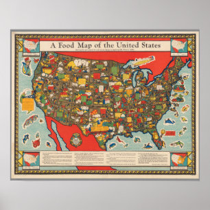 Affiche Carte de nourriture des Etats-Unis