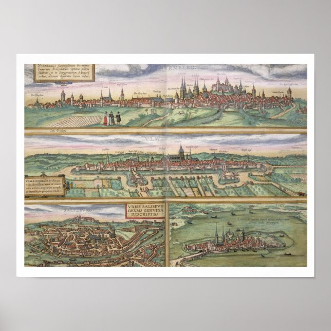 Affiche Carte de Nuremberg, Ulm, et Saltzburg, de 'Civita (Devant)