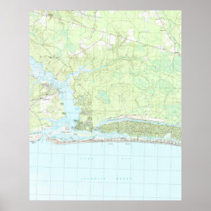 Affiche Carte de Oak Island North Carolina (1990)