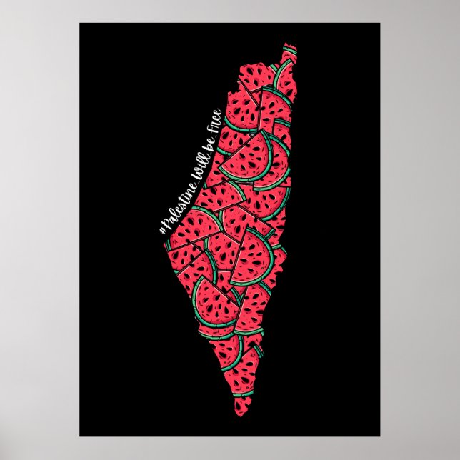 Affiche Carte de Palestine remplie de pastèques | Palestin (Devant)