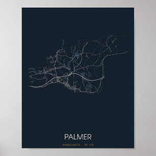 Affiche Carte de Palmer Massachusetts (la nuit)