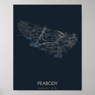 Affiche Carte de Peabody Massachusetts (de nuit)
