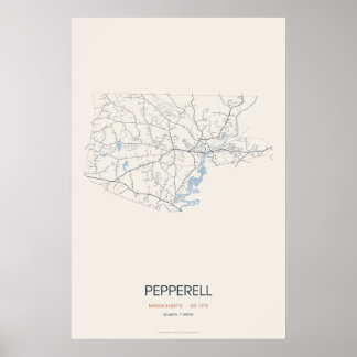 Affiche Carte de Pepperell Massachusetts – Env. 1