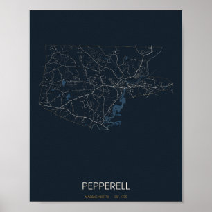 Affiche Carte de Pepperell Massachusetts (la nuit)