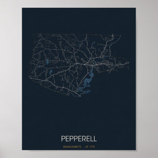 Affiche Carte de Pepperell Massachusetts (la nuit)