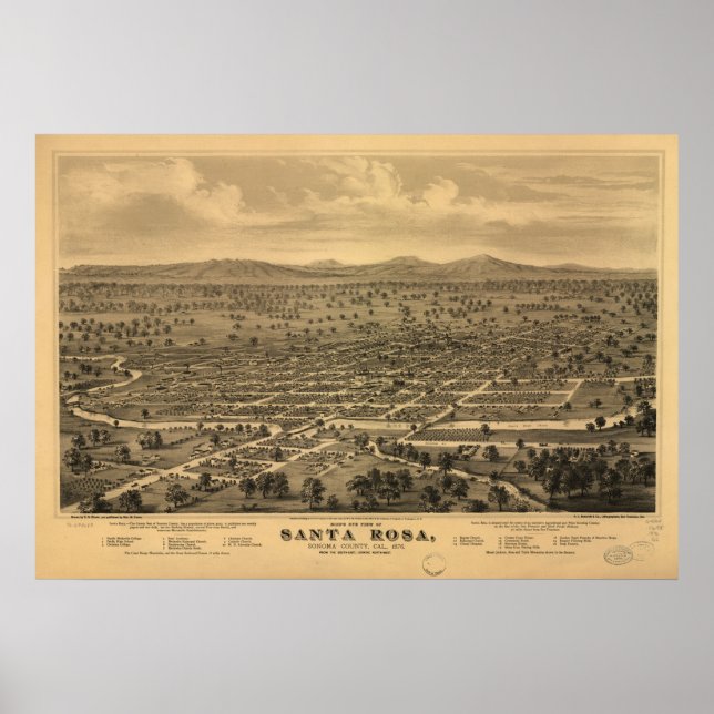 Affiche Carte de Père Noël Rosa, Vue Oiseaux-Oeil, 1876 (Devant)