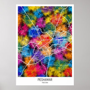 Affiche Carte de Peshawar Pakistan