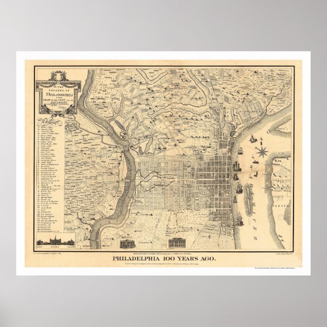 Affiche Carte de Philadelphie telle qu'elle était en 1776  (Devant)