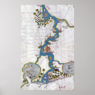 Affiche Carte de Piri Reis de la rivière le Nil de son