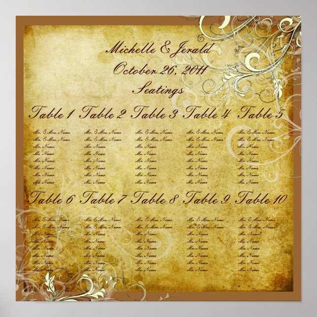 Affiche Carte de plan de table à tourbillons de crème vint (Devant)