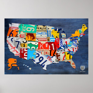 Affiche Carte de plaque minéralogique des Etats-Unis sur