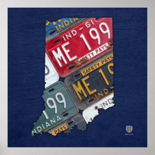 Affiche Carte de plaque minéralogique d'état de l'Indiana