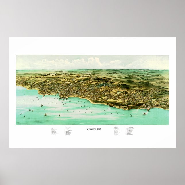 Affiche Carte de Plymouth, MA en 1910 (Devant)