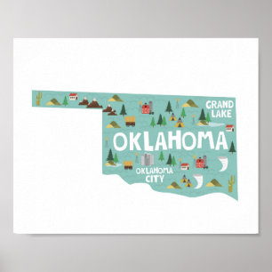 Affiche Carte de points de repère d'icône de l'Oklahoma