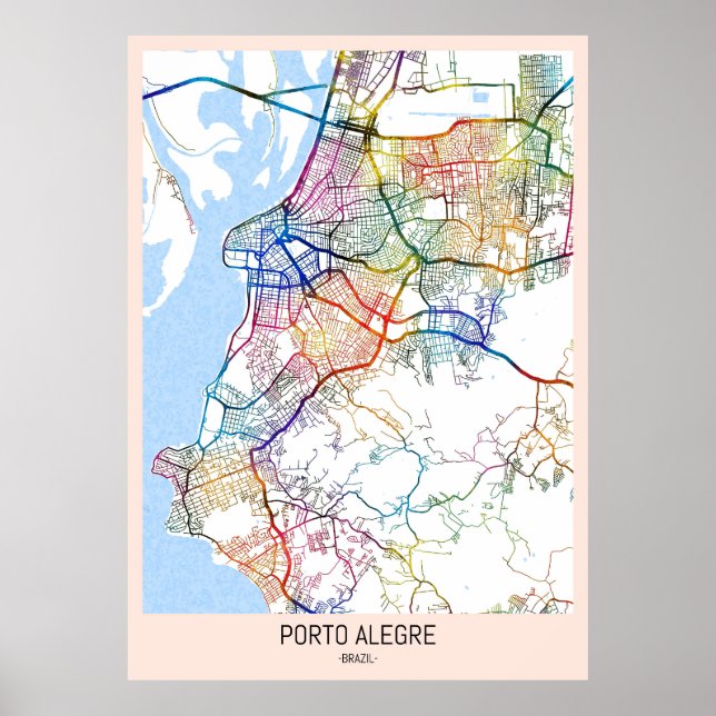 Affiche Carte de Porto Alegre Brésil (Devant)