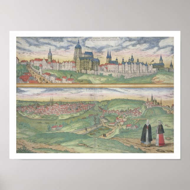 Affiche Carte de Prague, de 'Civitates Orbis Terrarum' par (Devant)