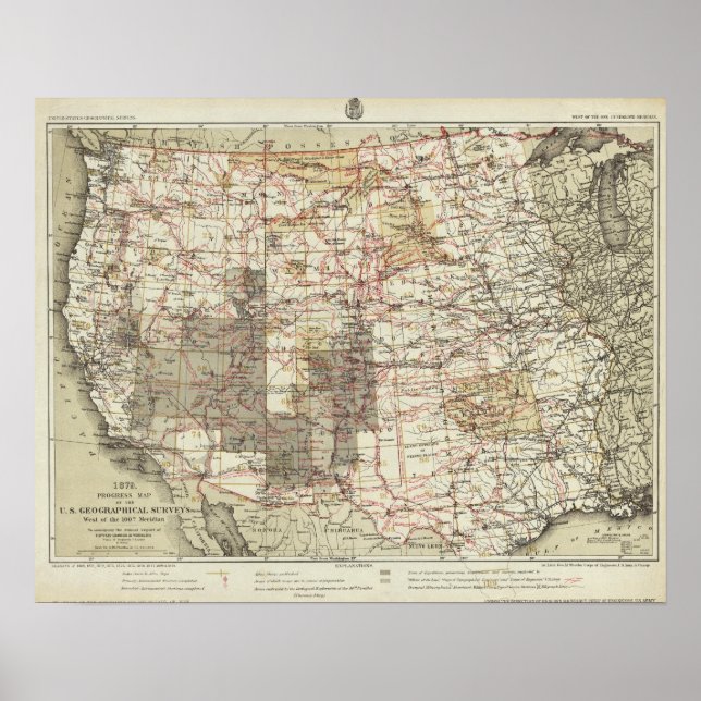 Affiche Carte de progrès 1878 des relevés géographiques am (Devant)