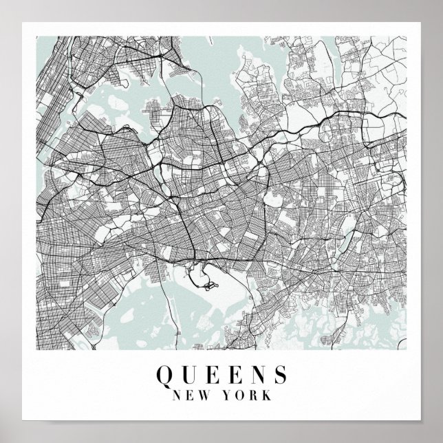 Affiche Carte de Queens New York Blue Water Street (Devant)
