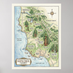 Affiche Carte de randonnée de Santa Cruz Californie Big Ba