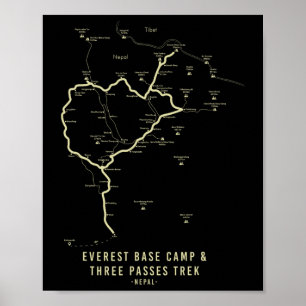 Affiche Carte de randonnée du camp de base de l'Everest