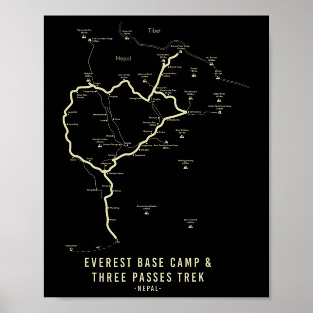 Affiche Carte de randonnée du camp de base de l'Everest  (Devant)