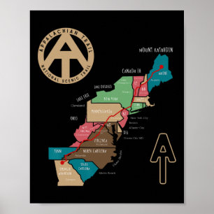 Affiche Carte de randonnée du sentier des Appalaches