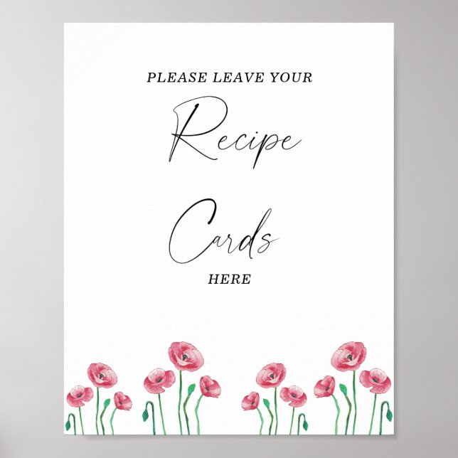 Affiche Carte de recette à l'aquarelle florale ici (Devant)