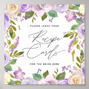 Affiche Carte de recette avec lettrage de fleurs violettes