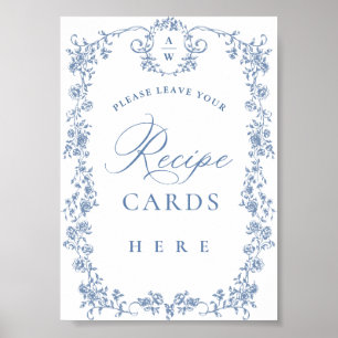 Affiche Carte de recette couleur bleu Fleur Ornate Victori