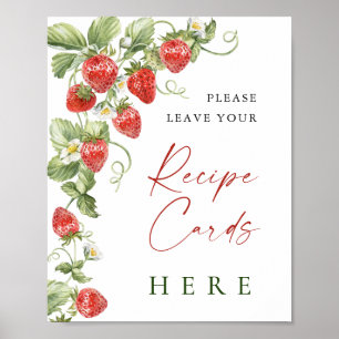 Affiche Carte de recette de fraise à l'aquarelle tendance