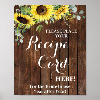Affiche Carte de recette de mariage de tournesols Panneau 