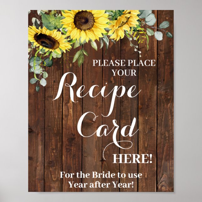Affiche Carte de recette de mariage de tournesols Panneau  (Devant)