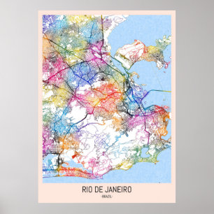Affiche Carte de Rio de Janeiro Brésil