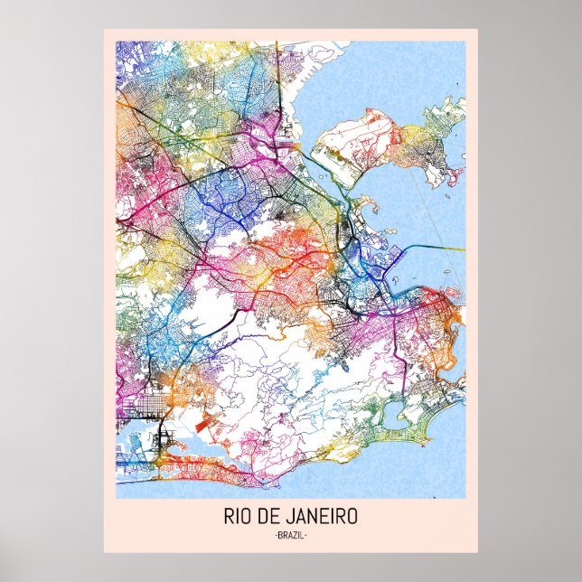 Affiche Carte de Rio de Janeiro Brésil (Devant)