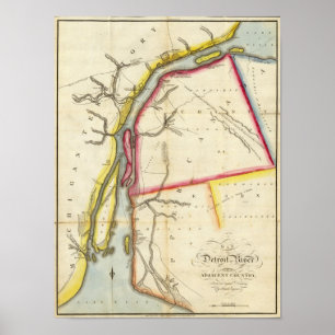 Affiche Carte de Rivière Détroit et de pays limitrophe