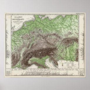 Affiche Carte de rivière et de montagne de l'Allemagne